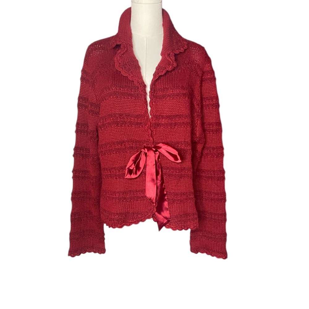 CITY GIRL Nancy Bolen Rojo
Cranberry Cardigan Knit Texturizado
con Lazo Talla XL